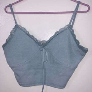 Blue Ribbed Tank Top with lace detail